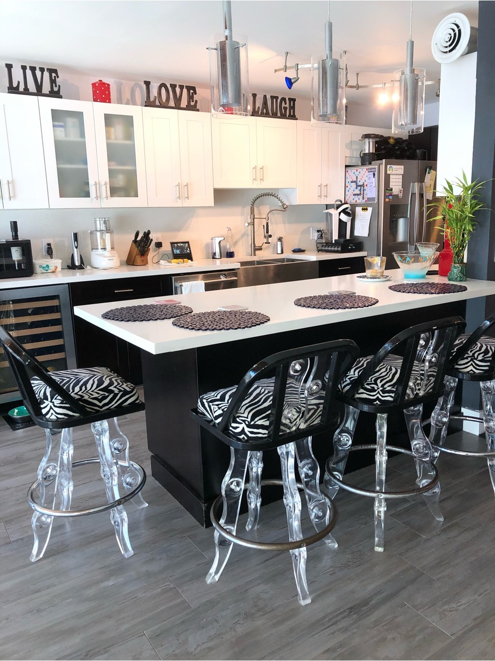 Shirley Ritts Lucite Counter Stools with Zebra Theme - Set of 4